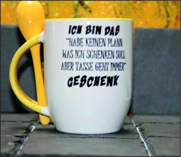 Weiße Tasse mit Spruch "ICH HABE KEINEN PLAN WAS ICH SCHENKEN SOLL"  TASSE